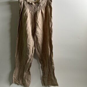 Marilu Women's Beige Ruched Wide Elastic Waist Cropped Pants Size Medium